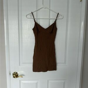 SHEIN Ribbed Brown Dress